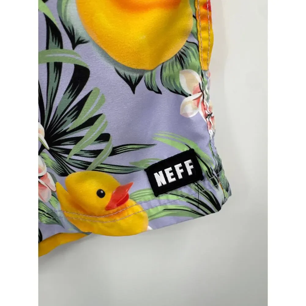 Neff Hot Tub Volley 17 inch Swim Shorts Rubber Ducky Print Purple Size Large